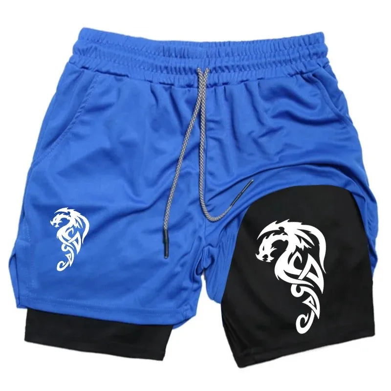 Pattern Print Men's 2-in-1 Sports Shorts Breathable Quick-drying Double-layer Summer Running Sportswear Bottoms ufc