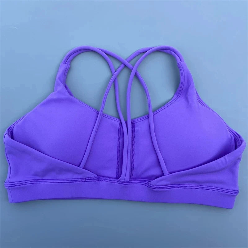 Solid Color high strength Gym Yoga underwear cross Women Fitness Sport Bra Top shockproof Athletic Tight Workout With Chest Pad - ATFH