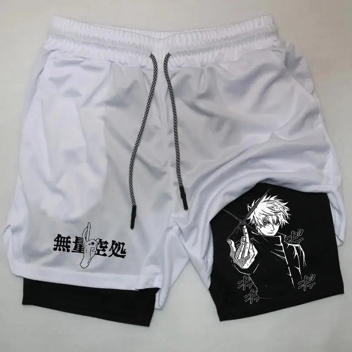 Anime Jujutsu Kaisen GYM Shorts Men Double-deck Sport Performance Fitness Workout Sportswear Bodybuilding