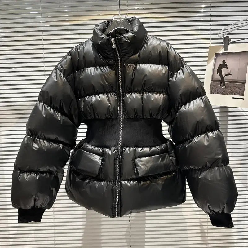 Winter Slim Stand Collar Cotton Down Jacket Women White Duck Down Double Pocket Down Jackets Female Thick Warm Parker Outwears ATFH