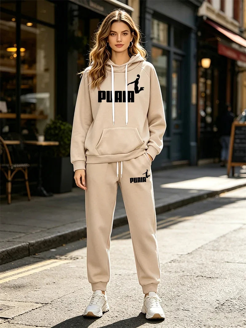 Autumn Winter Womens Tracksuit 2 Pcs Sets Casual Hooded Sweatshirt Outfits Outdoor Sports Clothing Warm Street Woman Pants Suit