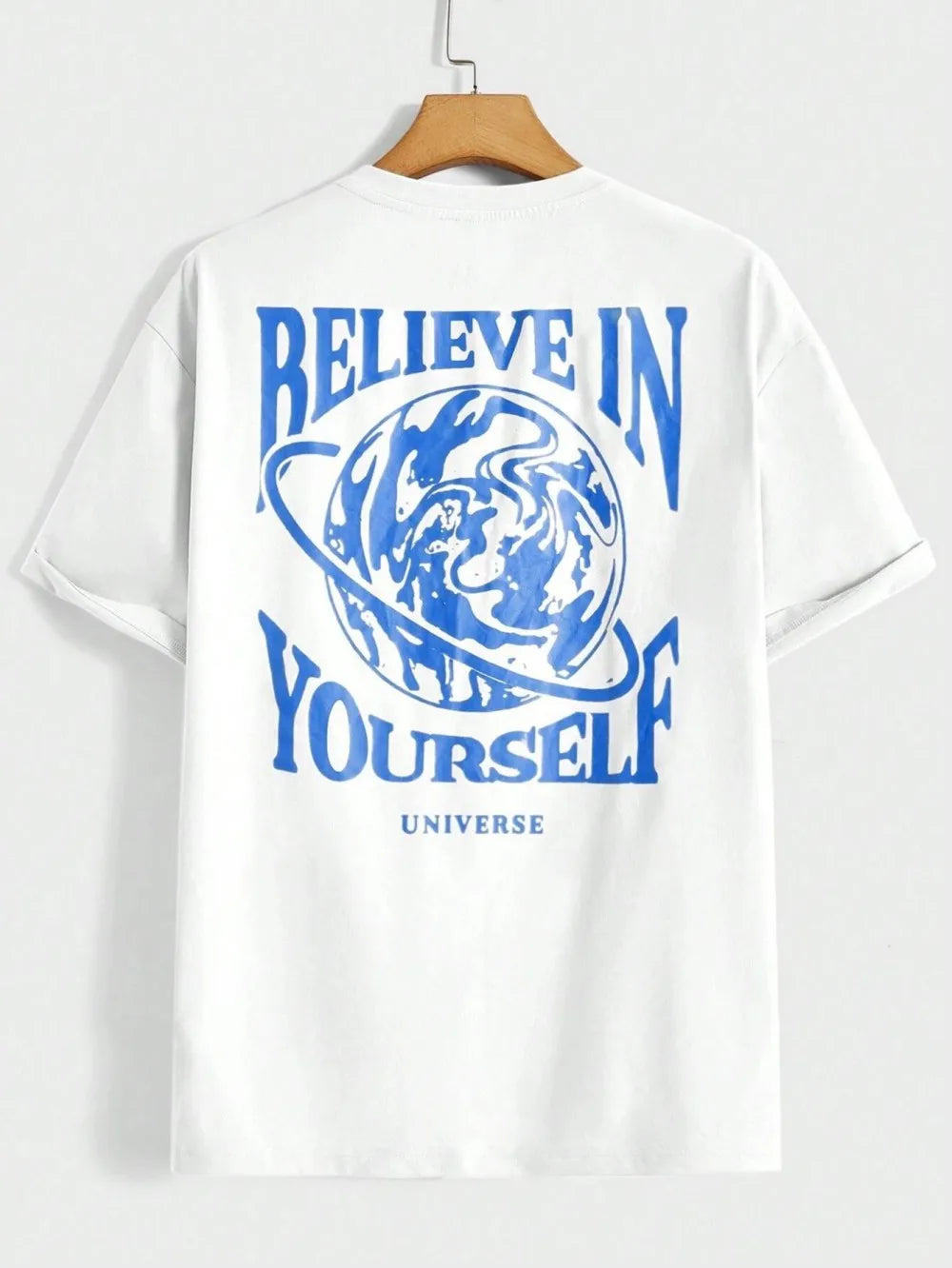 Handsome men's summer planet and letter print soft and breathable round neck T-shirt outdoor urban high street top ATFH