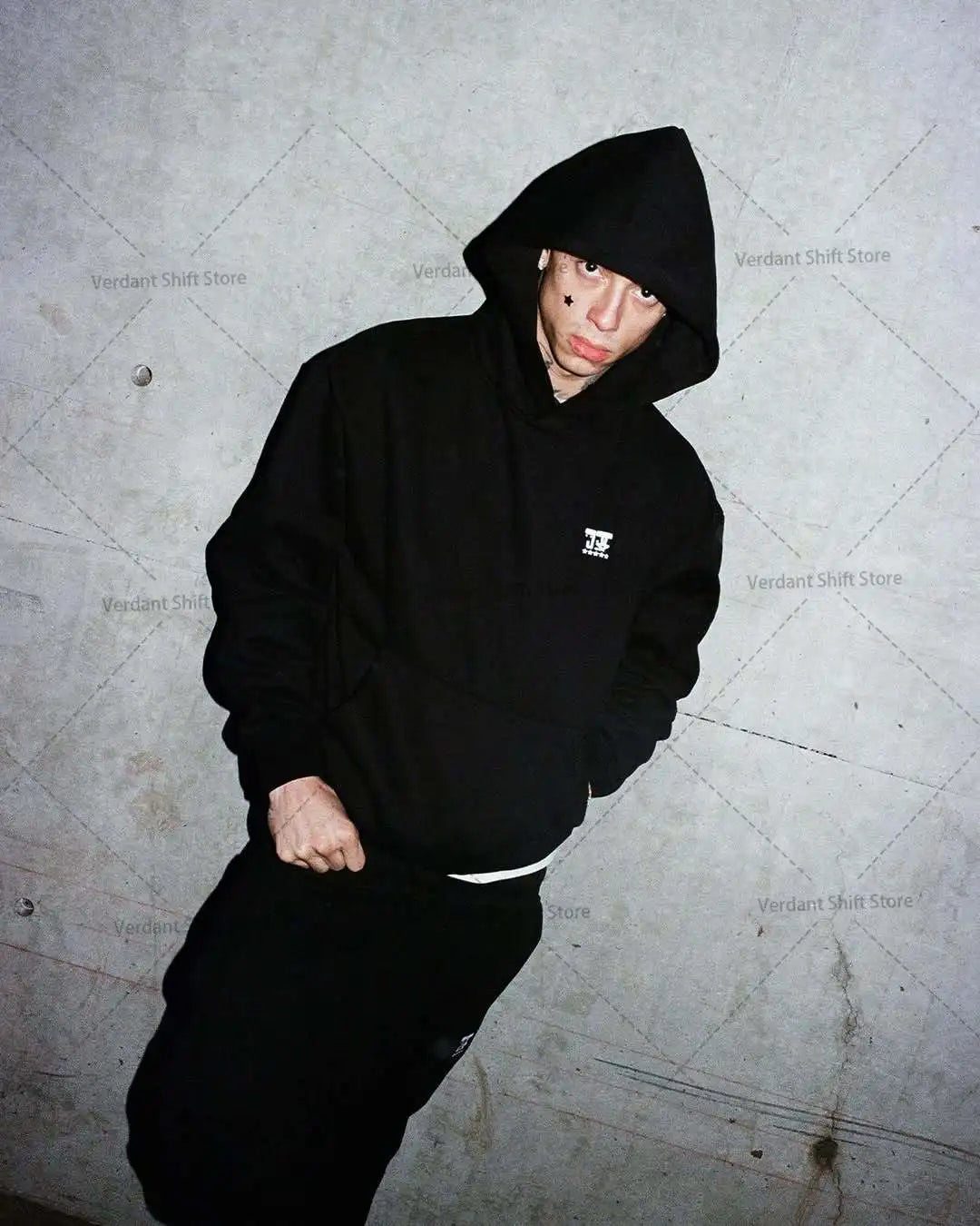 Black hoodie and wide-leg sweatpants set  Street-style minimalist fashion trend sportswear set Neutral-style streetwear fashion - ATFH