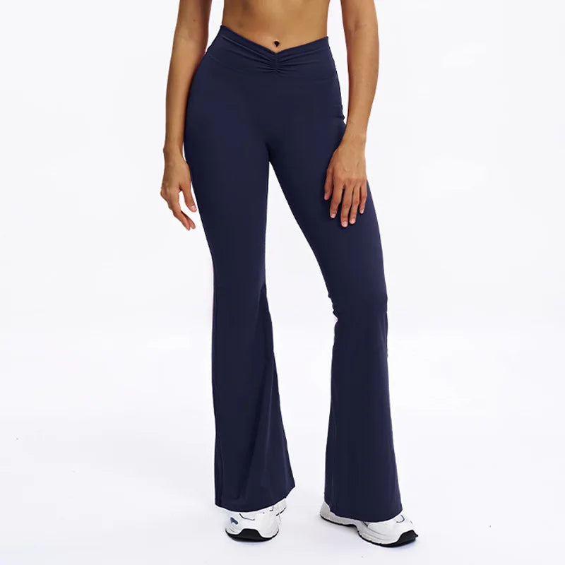 Yoga Pants Bell-bottoms Women Running Pants High Waisted Foldable Fitness Workout Leggings Hip Lifting Gym Push Up Sports Pants ATFH