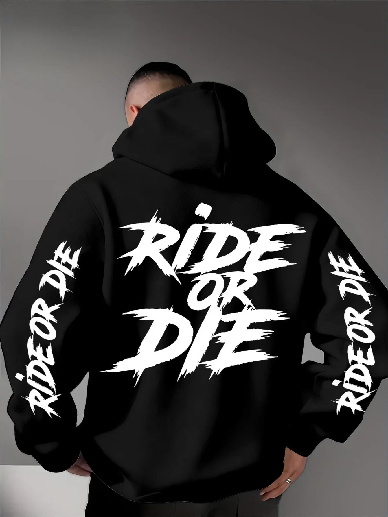 Men's Ride Or Die Hoodie Biker Motorcycle Graphic Back Sleeve Print Oversized Pullover Sweatshirt Streetwear Autumn Winter