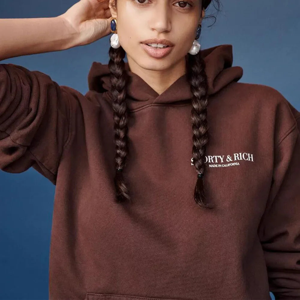 American Retro Style Coffee Long Sleeve Hooded Sweatshirt Spring Women Terry Cotton 90's Casual Jumpers Ins Fashion Y2K Hoodies - ATFH