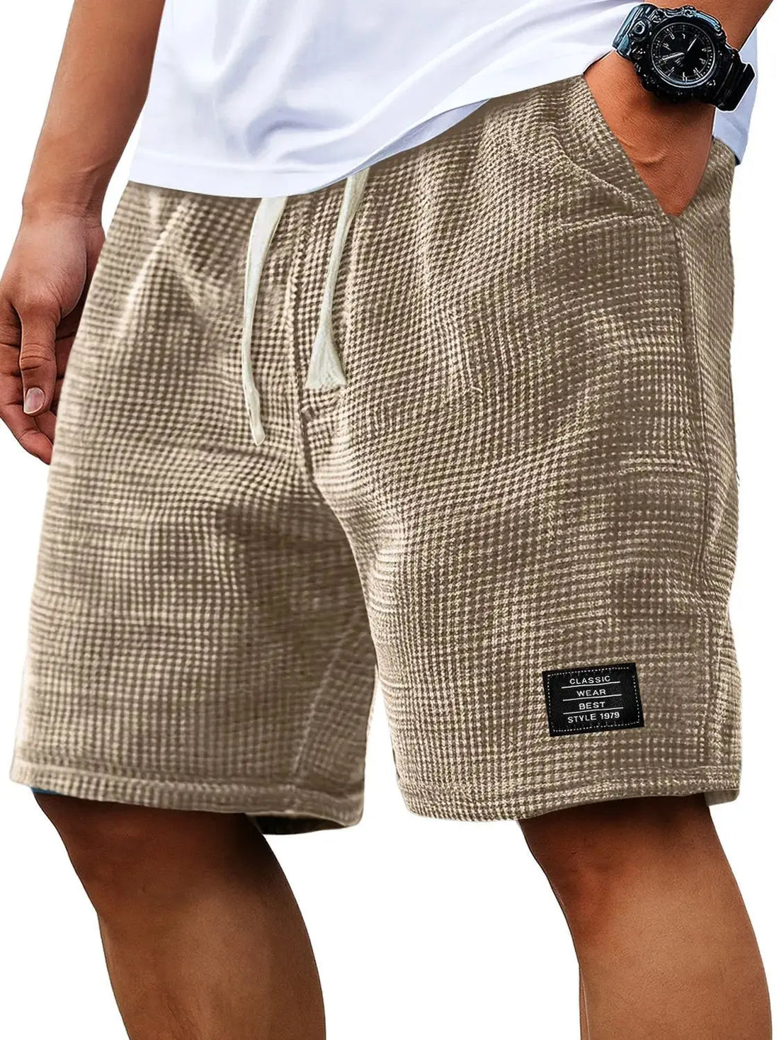 Summer Men's Waffle Business casual shorts New Korean Fashion Drawstring Baggy Short Pants Fitness Breathable Streetwear Gym