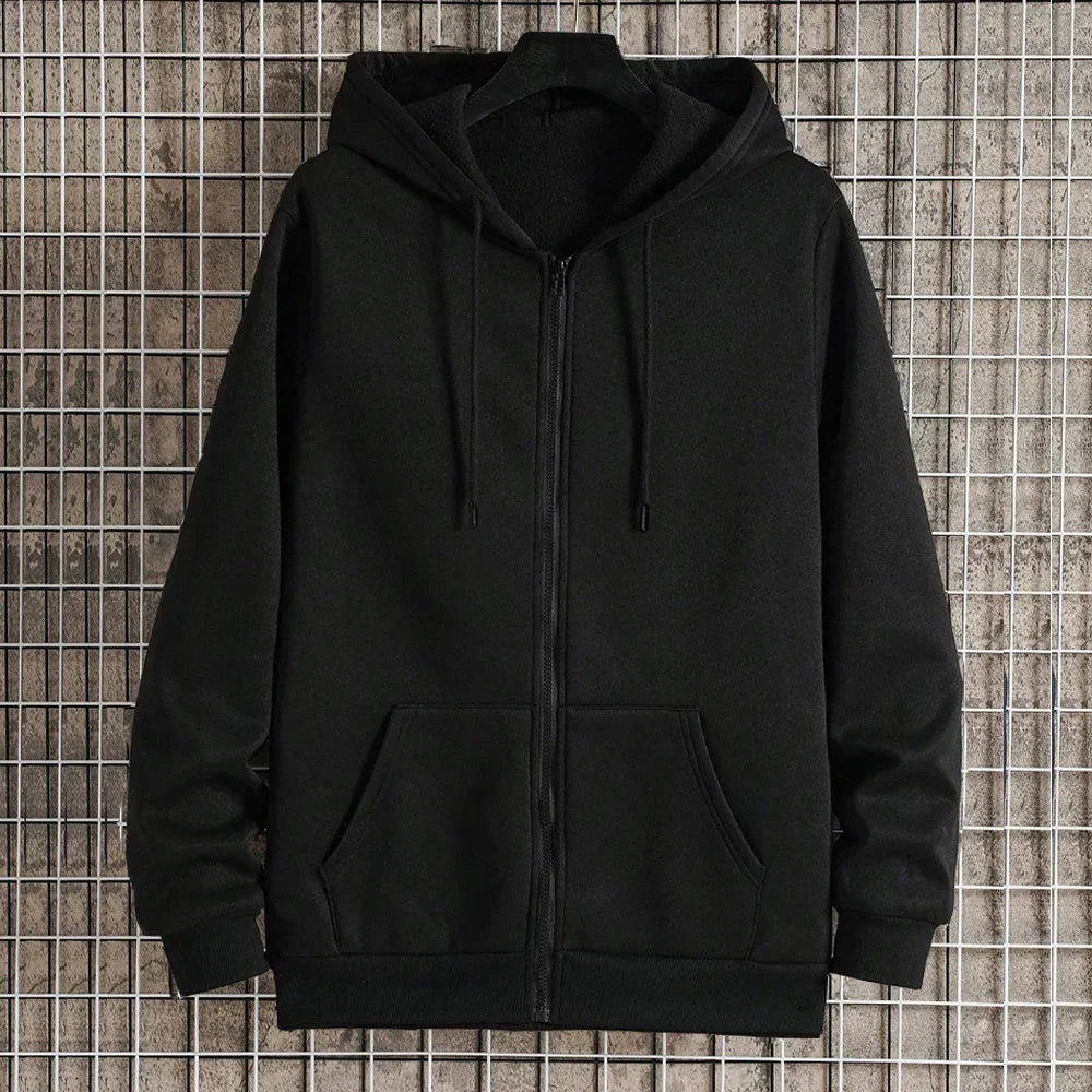Men's Fleece Zip Up Hoodies Running Sports Sweatshirts Fashion Women Classic Casual Zipper Jackets Y2k Coats Hip Hop Streetwear - ATFH