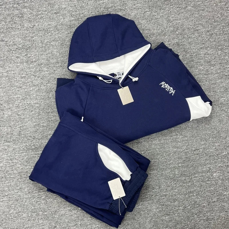 Mertra Patchwork Embroidery Fleece High Street Loose Autumn-Winter Men's and Women's Couple Sleeve Hooded Sweatshirt - ATFH