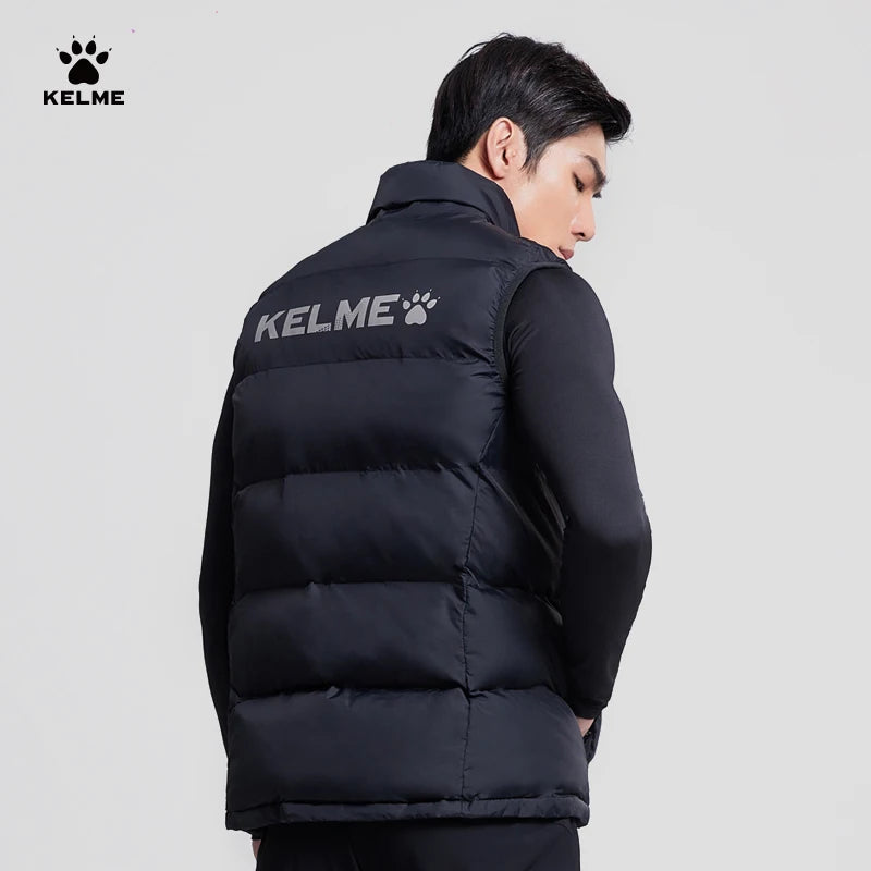 KELME Men Winter Down Vest Sport Training Lightweight Waterproof Outwear Short Stand Collar Casual Coat Windproof Warm Jacket