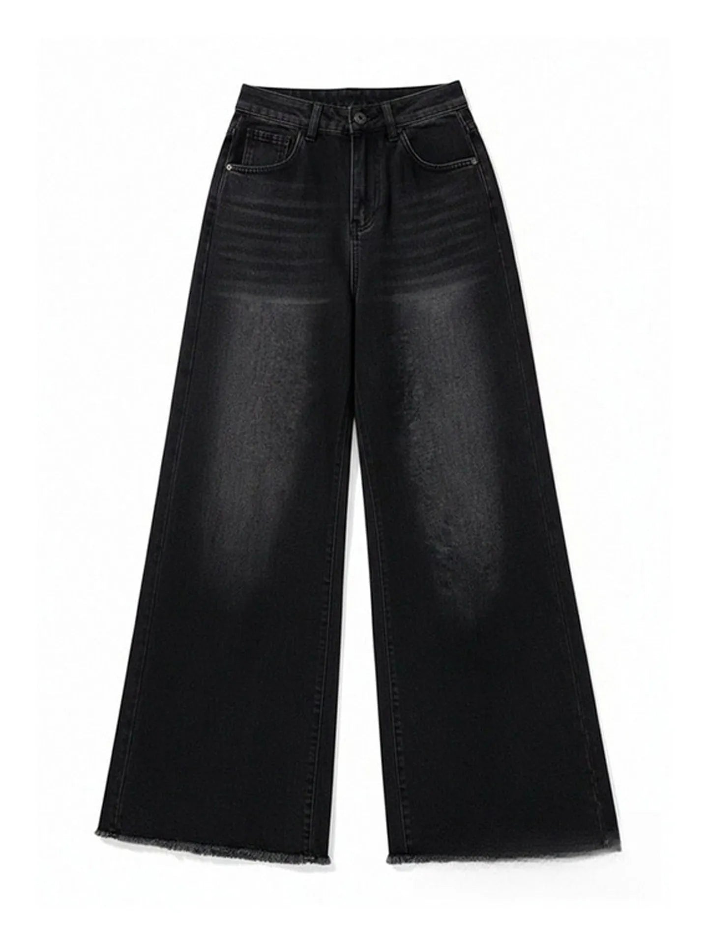 American Retro Black Frayed Wide Leg Jeans Women plus Size Loose Slimming Not Fitting Design Long Pants High Waist Denim