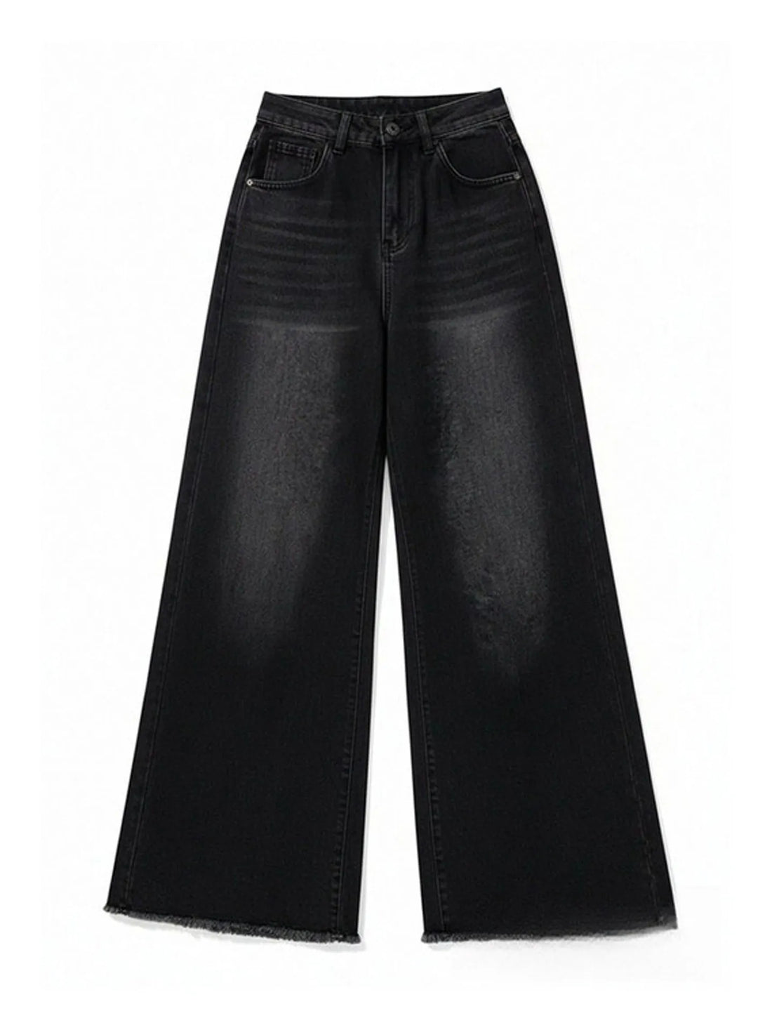American Retro Black Frayed Wide Leg Jeans Women plus Size Loose Slimming Not Fitting Design Long Pants High Waist Denim