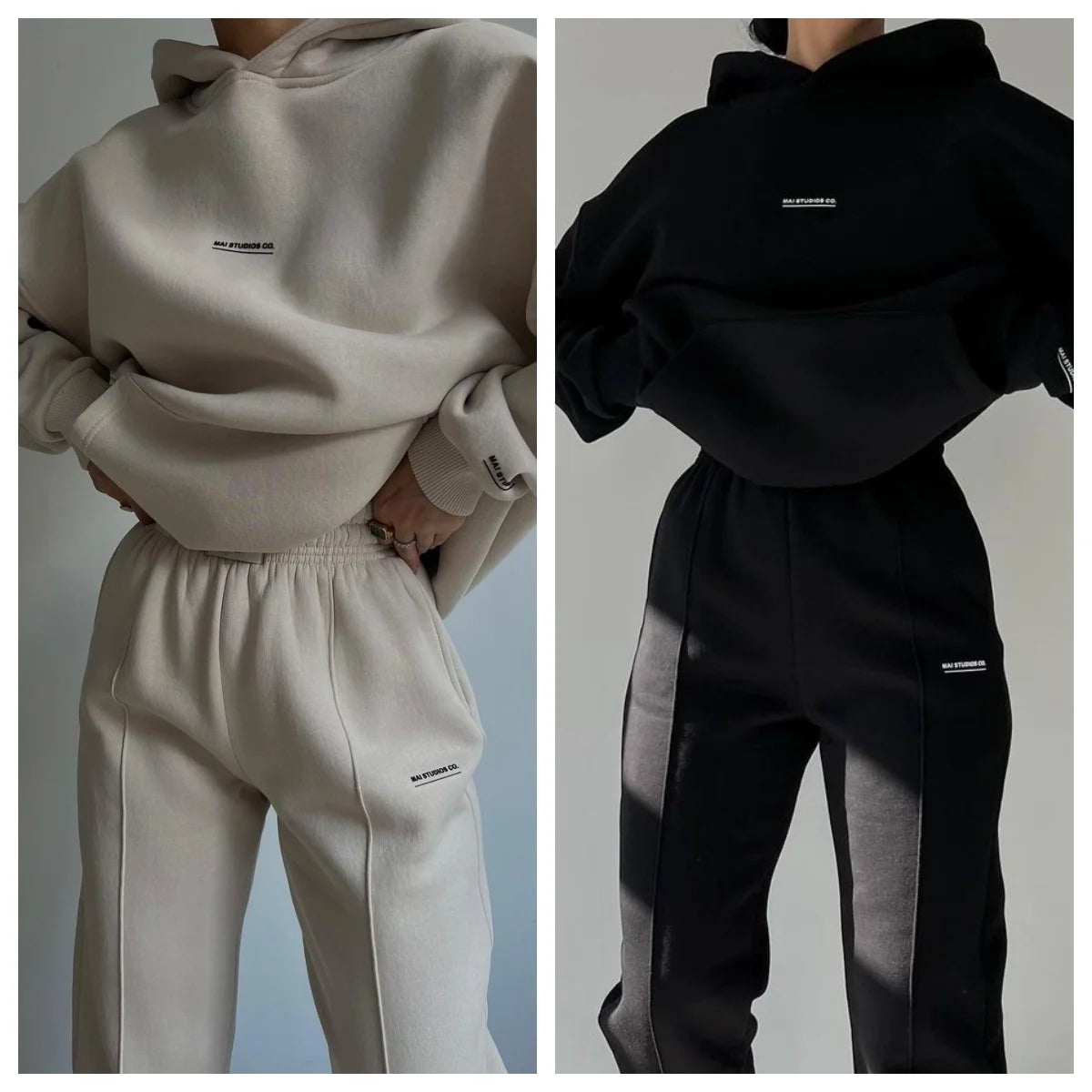 Hot Selling European and American Autumn Winter New Fashion Solid Color Hooded Hoodie Casual Two Piece Set ATFH
