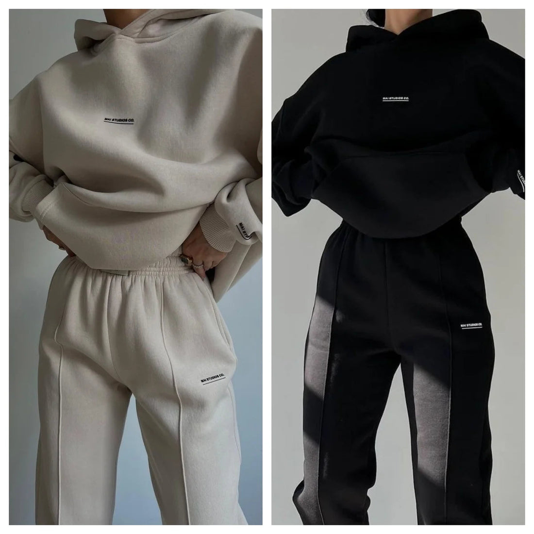 Hot Selling European and American Autumn Winter New Fashion Solid Color Hooded Hoodie Casual Two Piece Set ATFH