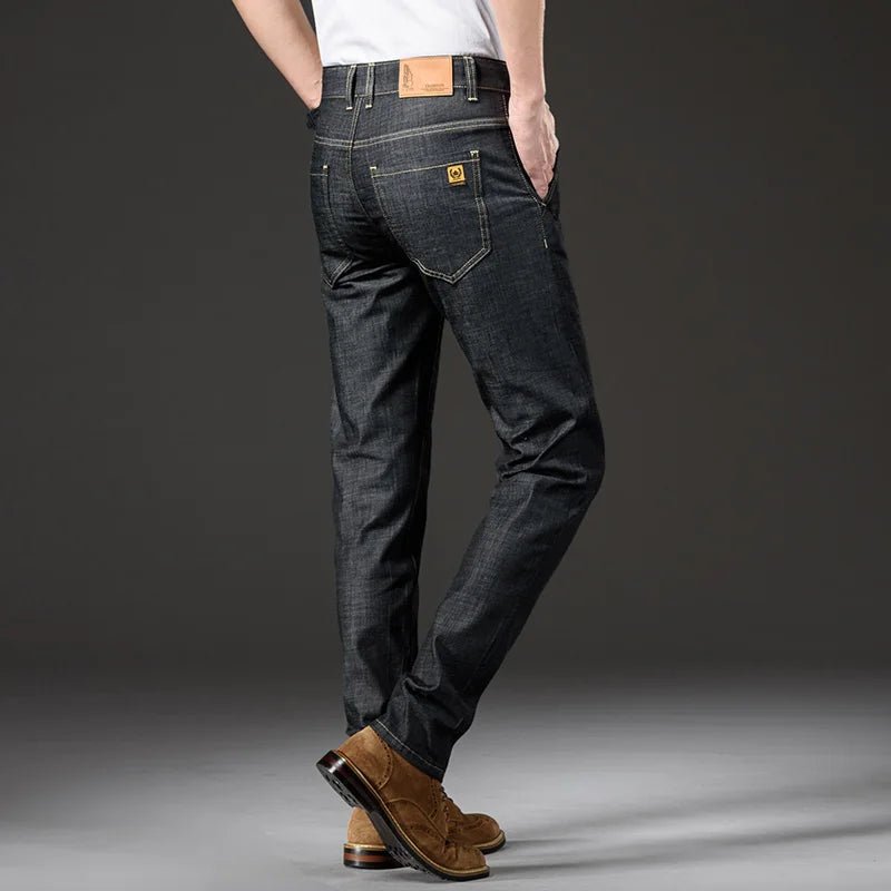 Modal Fabric Summer Thin Men's Jeans Straight Business Fashion Comfortable Breathable Male Brand Clothing Denim Trousers ATFH