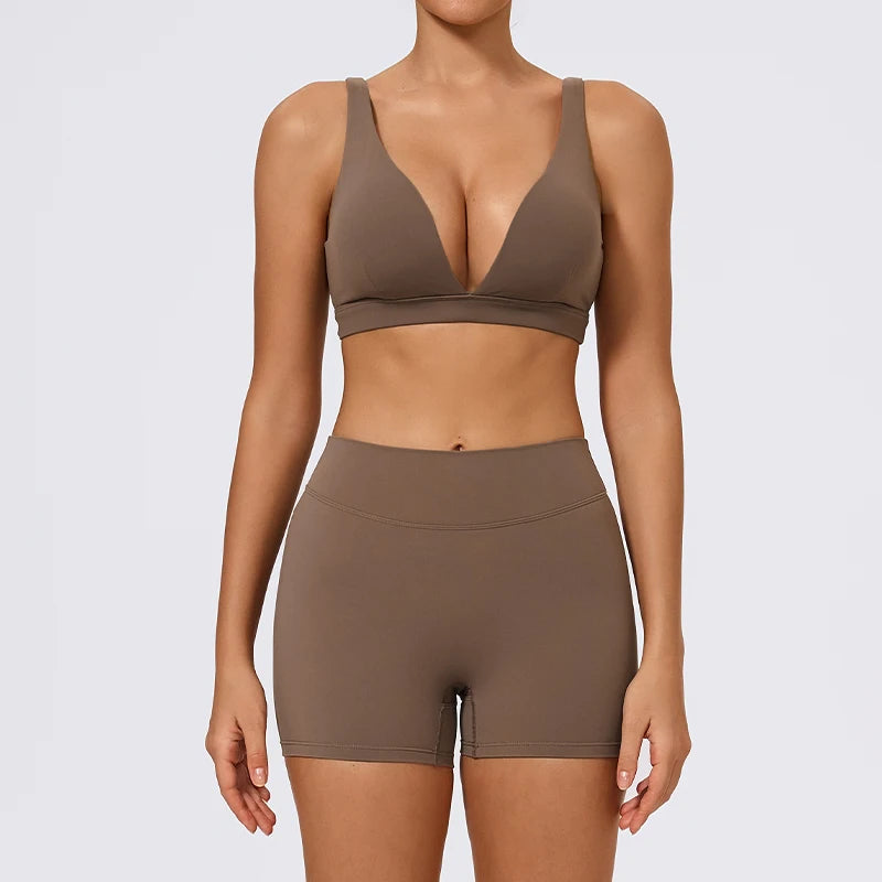 Hearuisavy Summer 2Pcs Women Sports Suit High Impact Push-Up Sports Bra Gym Yoga Tops Underwear High Waist Stretch Fitness Pants - ATFH