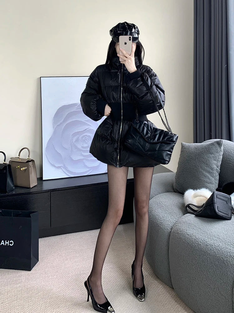 Winter Slim Stand Collar Cotton Down Jacket Women White Duck Down Double Pocket Down Jackets Female Thick Warm Parker Outwears ATFH