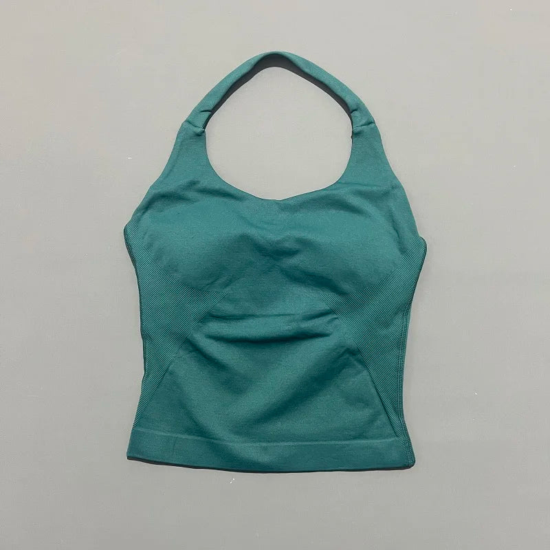 Sports Gym Halter Top Woman Seamless Yoga Tank Removable Chest Pad Push-up Sports Vest Fitness Workout Running Tops - ATFH