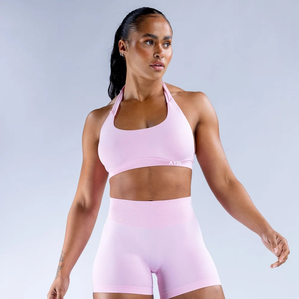 Impact Sports Bra Women Seamless Yoga Underwear Halter Neck Strap Open Back Design Gym Top Workout Fitness Running Bra - ATFH