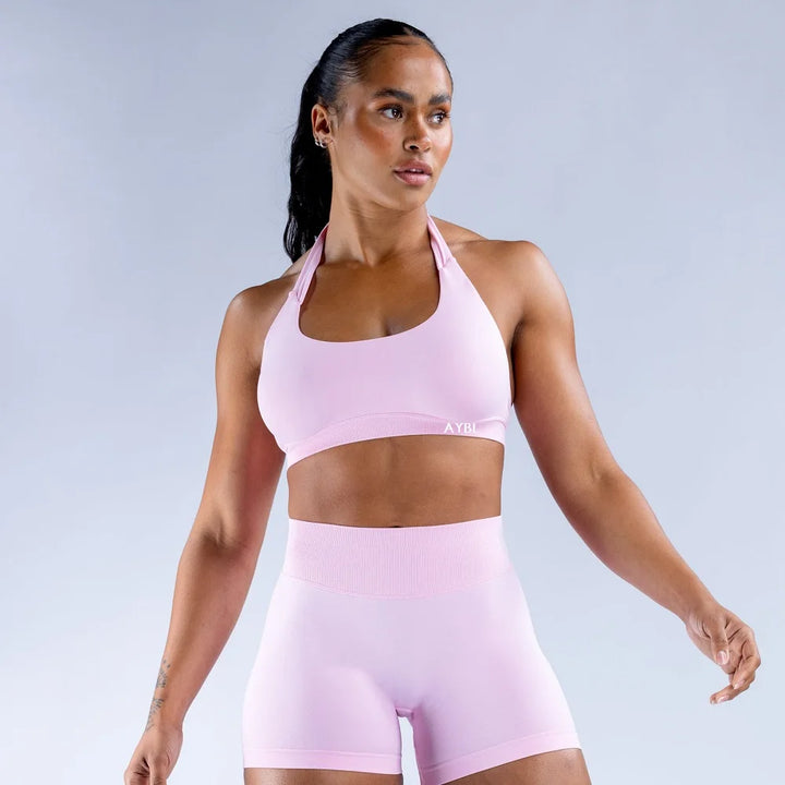 Impact Sports Bra Women Seamless Yoga Underwear Halter Neck Strap Open Back Design Gym Top Workout Fitness Running Bra - ATFH