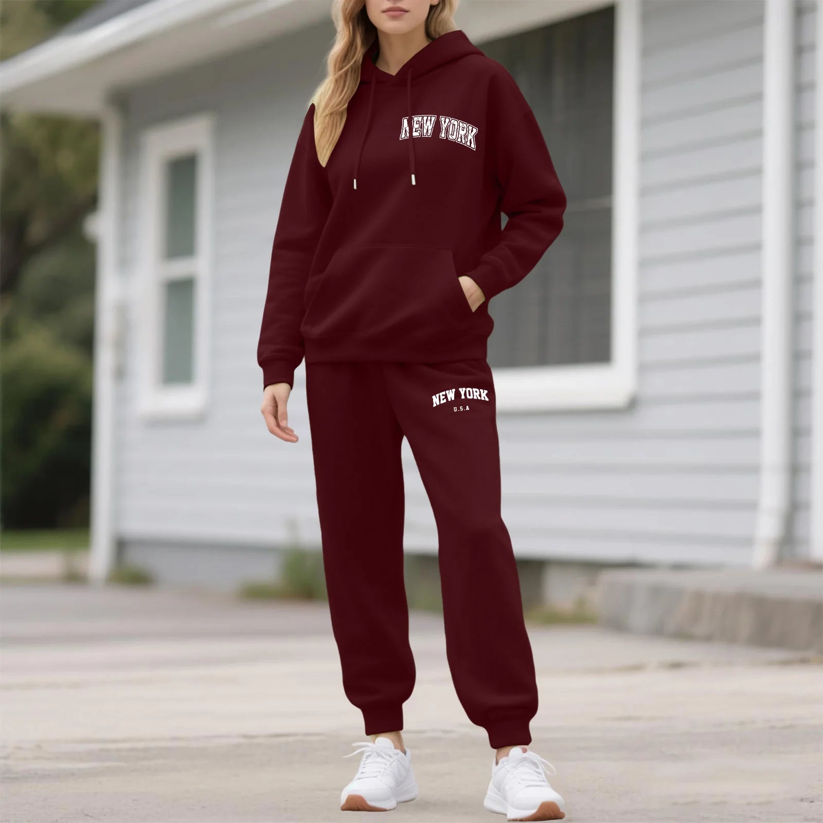 Two-Piece Tracksuit For Women Letter Print Hoodie And Pants Set Long Sleeved Hooded Sweatshirt+Sweatpants Suit Casual Sportswear