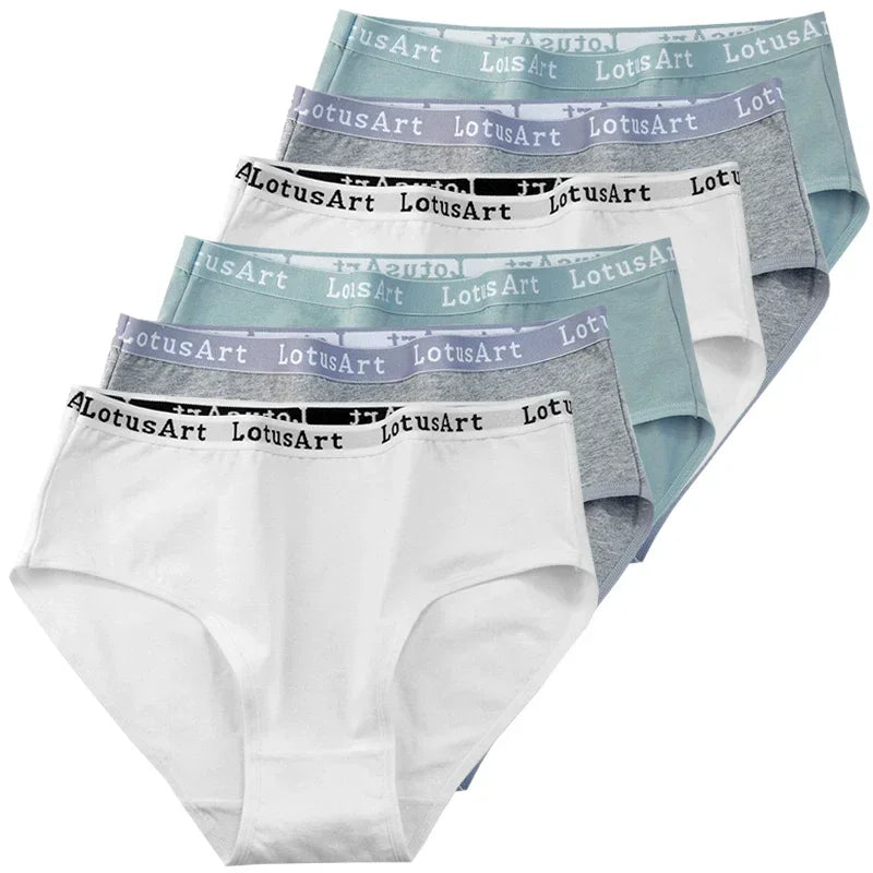 6pcs Cotton Women Panties Lady Plus Size Underwear High Waist Briefs Breathable Solid Color Female Lingerie Shorts