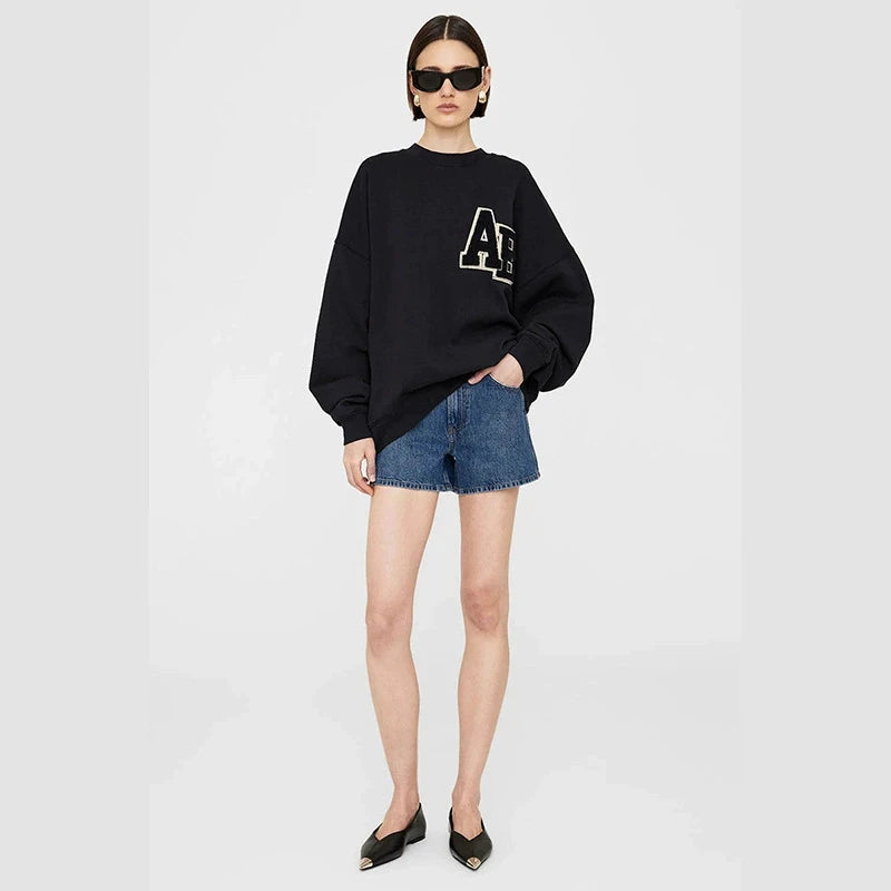 2025 Winter New North American Niche Classic Letter BING Printed Inner Fleece High Neck Loose Women's Sweatshirt - ATFH