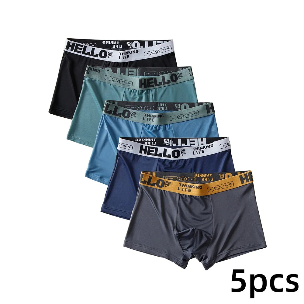 5pcs Boxer Shorts Ice Silk Men's Underwear Summer Breathable Underpants U Convex Lingerie Breathable Sexy Panties