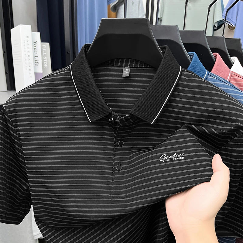 Summer New Style Men's Striped Lapel Fashion Simple Breathable Polo Shirt