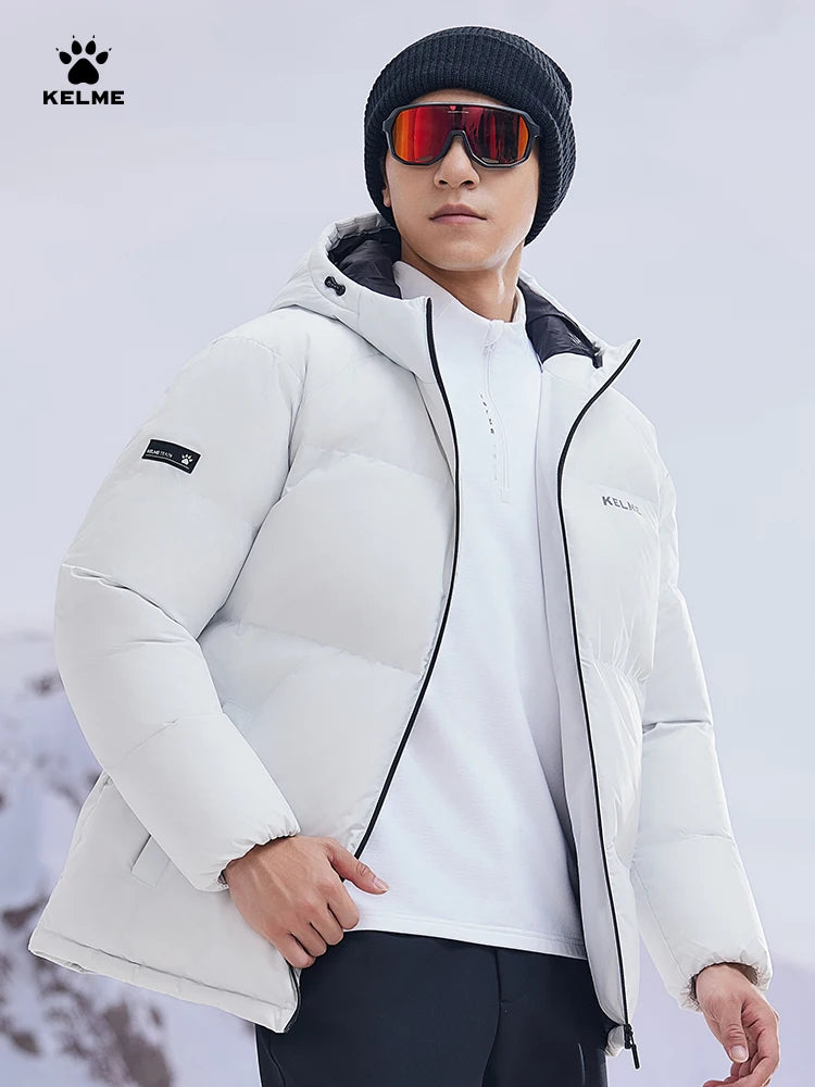 Kelme Short Down Jacket Men's Autumn And Winter Hooded Couple Warm Cotton Jacket Fashionable Outdoor Sports Thick Down Jacket