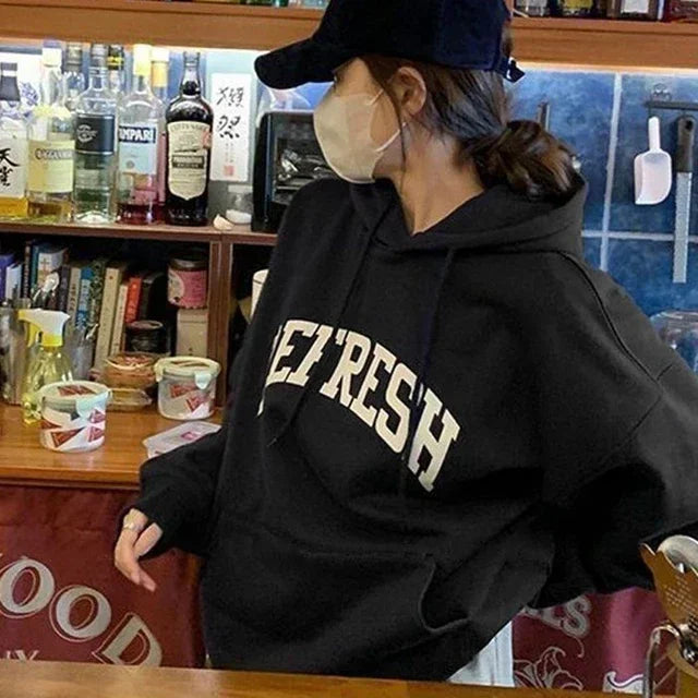 Rimocy Autumn Winter Printed Hoodie Women Korean FashionThicken Hooded Sweatshirts Woman Y2K Streetwear Loose Hoodies - ATFH