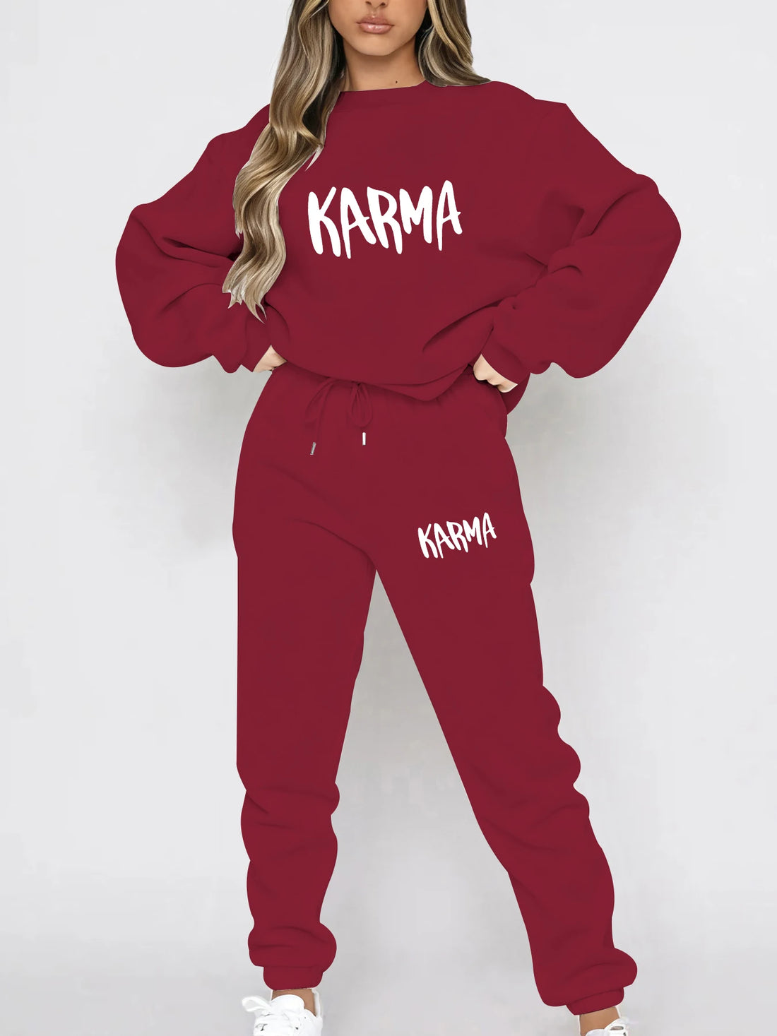 Autumn and Winter Season Lazy Print Long-Sleeve Set, Loose Casual Fit Sweatshirt, Jogger Pants, Casual Sweet Lazy Comfortable Pullover, Crew Neck Sweatshirt + Wide-Leg Pants Two-Piece Set for Party and Commuting, Women's Clot
