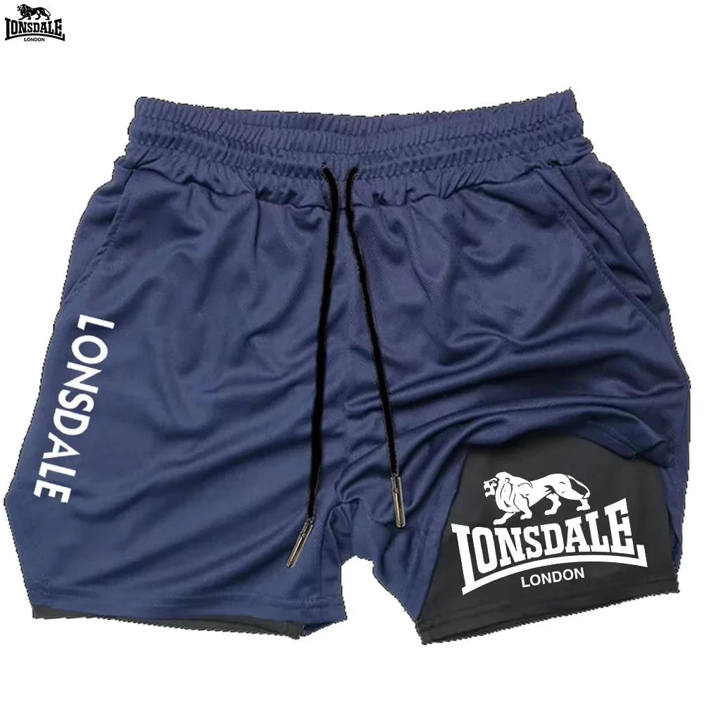 LONSDALE Men's Double Layer Two-in-One Sport Shorts Quick-Drying Breathable Casual Summer Running Clothing Short