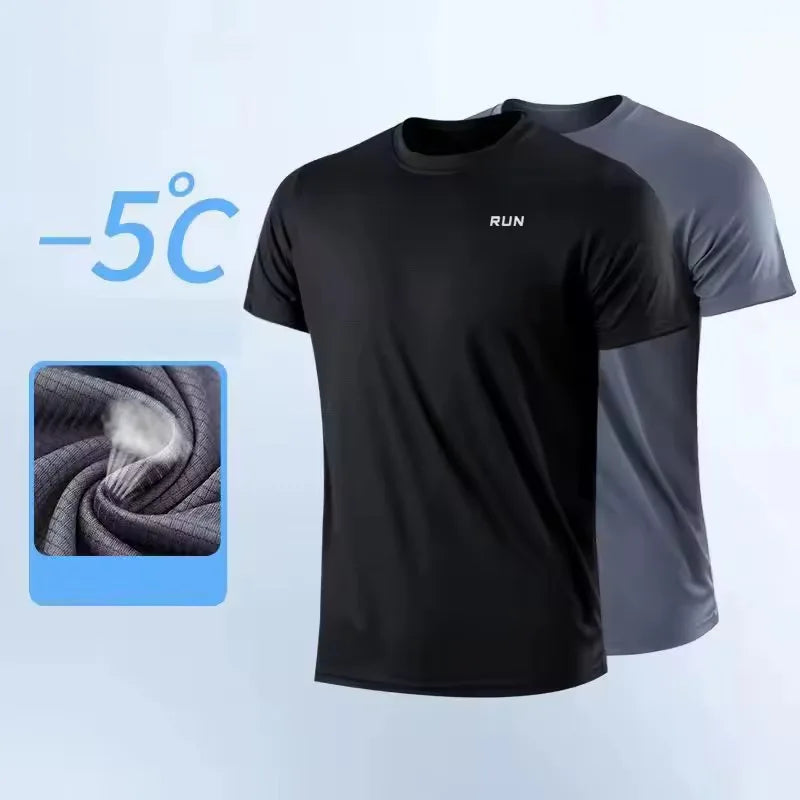 Men Short Sleeve Sport t Shirt Quick Dry Running t-Shirt Man Clothes Breathable Fitness Shirt Top Ice Silk Gym Football Jerseys