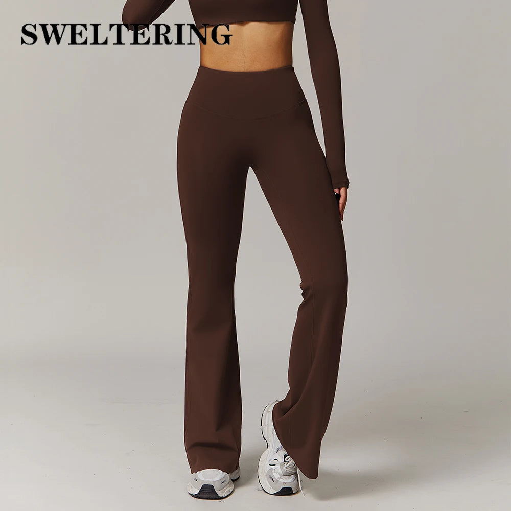 Yoga Flared Pants Women Gym Fitness Bell-bottoms Trousers High Waist Sports Pants Stretch Gym Workout Sports Push Up Leggings ATFH