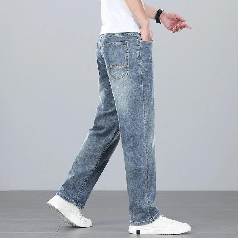 2025 new summer thin men's straight leg pants denim pants light business comfortable breathable light luxury All-match jeans ATFH