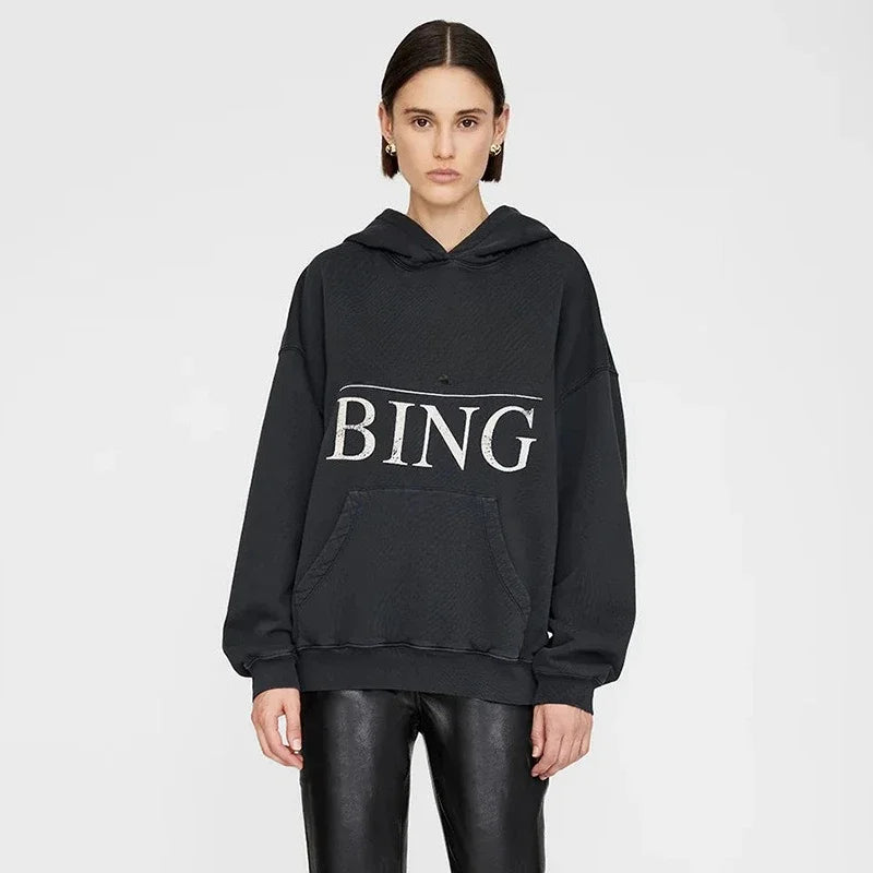 2026 Autumn Spring New North American Niche Classic Letter Printing Dyeing Fried Color Old Washing Water Women's Hooded Sweater - ATFH