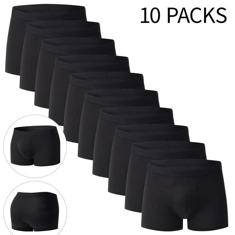 4/10 Piece Men's Four Season Black Fashionable Casual Basic Versatile Underwear Boxer Shorts Plus Size Youth Sports Base Shorts