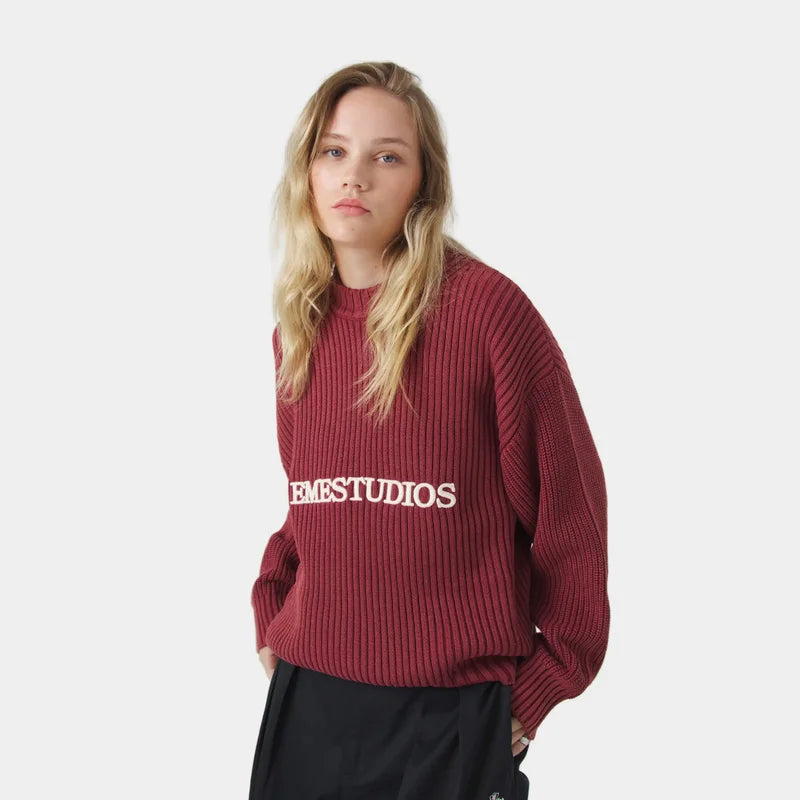 Eme Letter Y2k Street Round Neck Sweater Men's And Women's Loose Fitting Pullover Casual Retro Knitted Sweater Autumn And Winter - ATFH