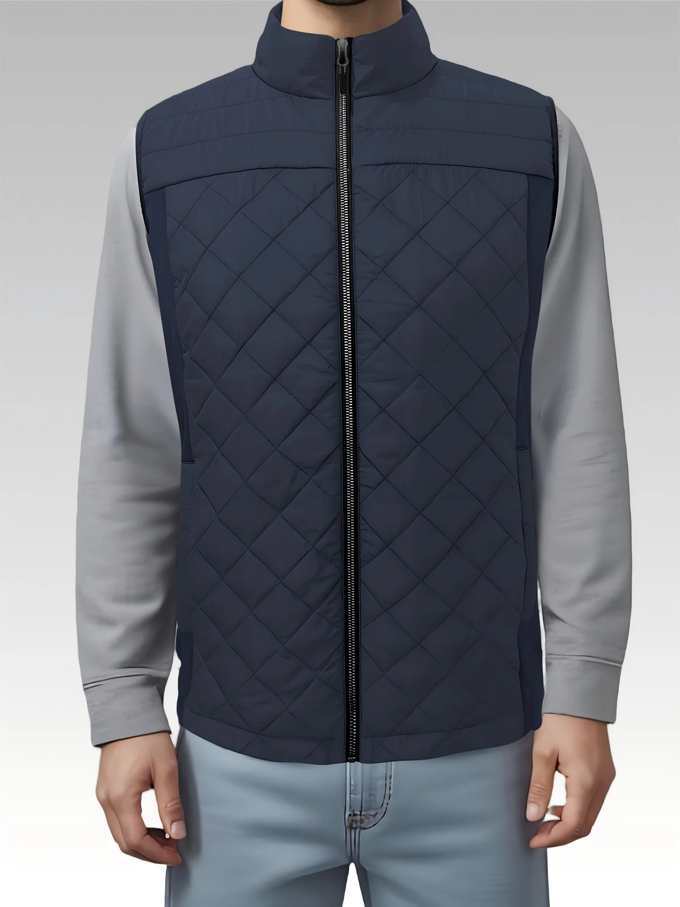Mens Vest Tops Sleeveless Quilted Outerwear Jackets Stand Collar Zip up Lightweight Vests Spring Fall Winter Outfits
