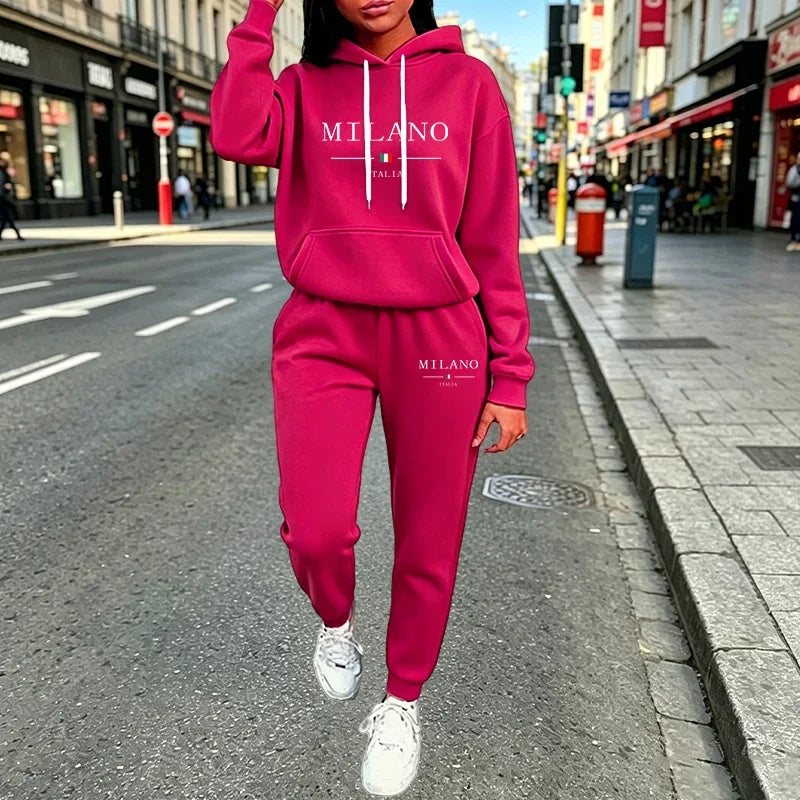 Autumn Winter Women's Sets 2pcs Hoodies Pants Suit Sports Outfits 2026 MILANO Letter Print Aesthetic Clothes Ladies Tracksuit