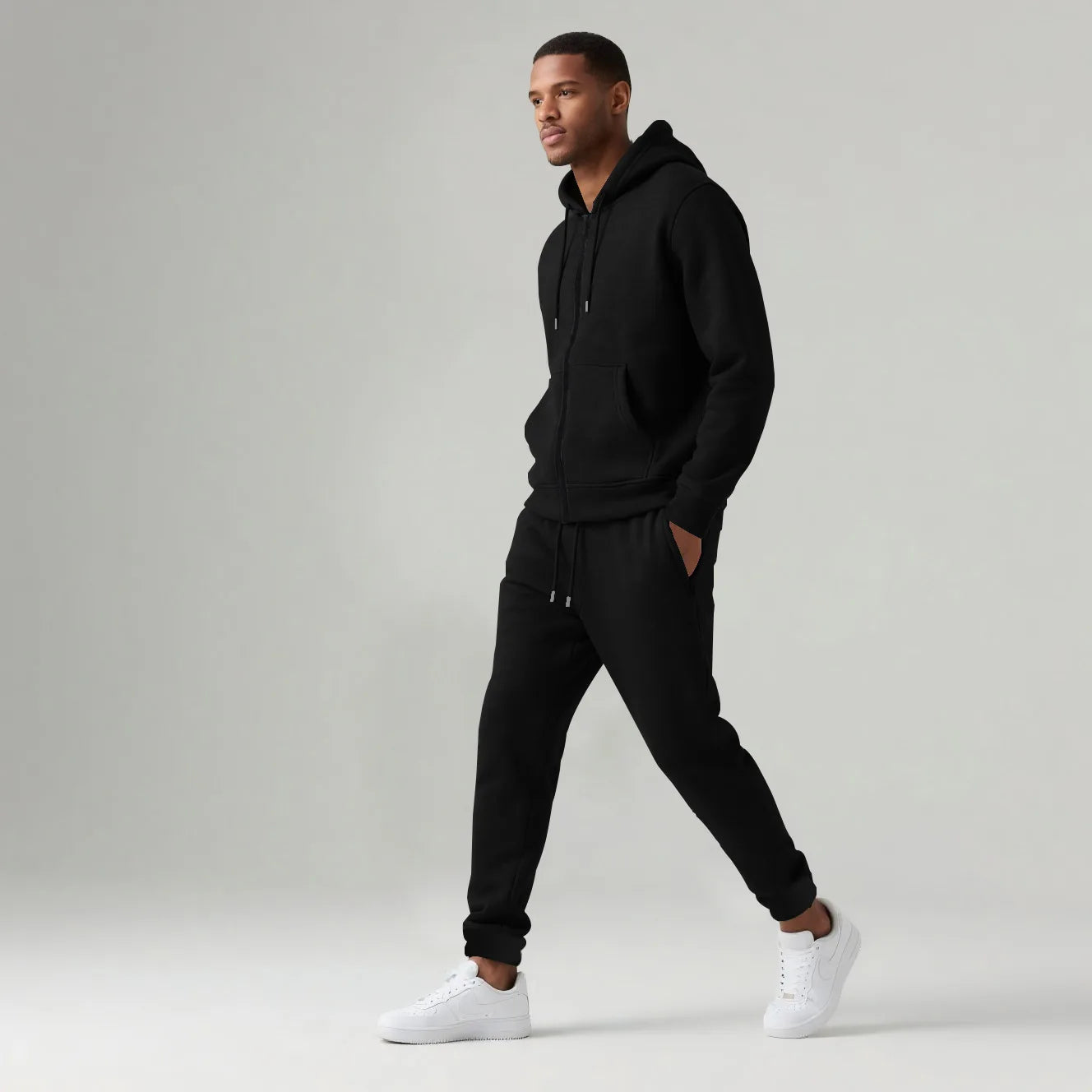 Custom LOGO autumn and winter men's long-sleeved trousers hooded sports and leisure fleece warm and comfortable two-piece set - ATFH