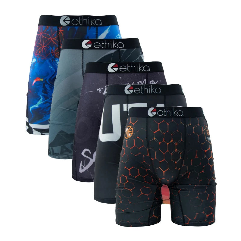 ETHIKA 5Pcs Men Underwear Breathable Mesh Crotch Man Swimming Underpants Plus Size L-3XL Mens Panties Sexy Men's Boxershorts