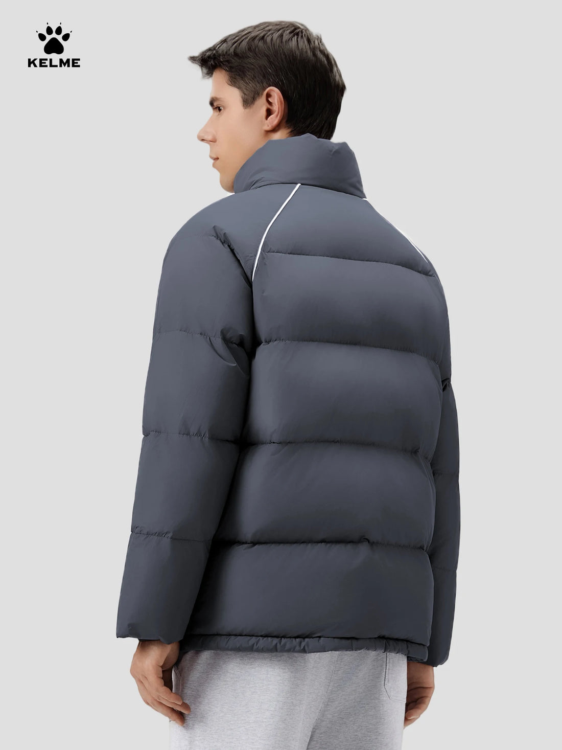 Kelme Men's Warm Cotton Jacket, Casual Stand Collar Loose Fitting Bread Jacket, Outdoor Comprehensive Training Jacket