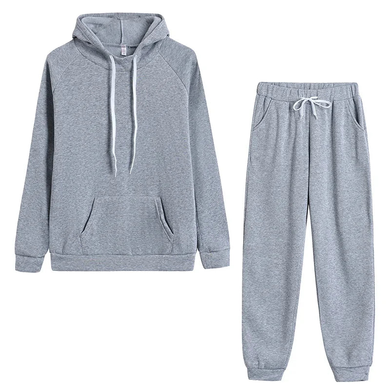 New Women's 2 Pcs Suits Casual Hooded Sweatshirts Outfits Outdoors Sports Jogging Clothing Autumn Winter Street Woman Pants Sets