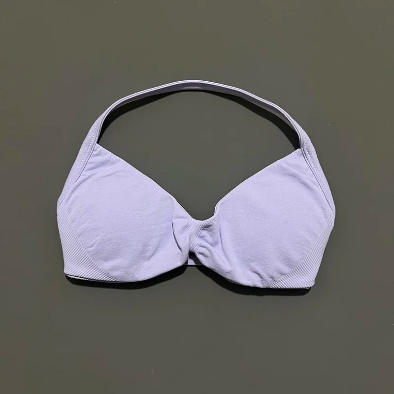 Sports Strappy Bra Yoga Underwear Women Gym Top Running Exercise Backless Bra High Support Active Wear Fitness Workout Halter - ATFH