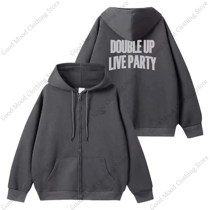 CxM Zipper Hoodies S.COUPS X MINGYU DOUBLE UP Letter Print Sweatshirt Kpop Fashion Men Women High Quality Cotton Thick Hoodie - ATFH