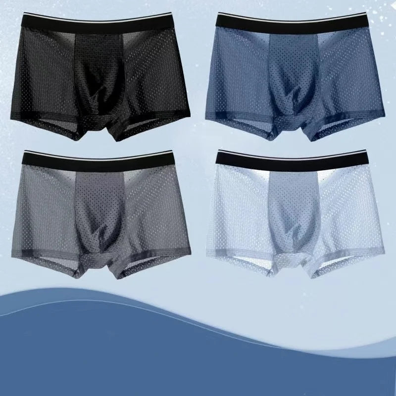 4PcsMen's Underwear Men Boxer Shorts Ice Silk Mesh Boxer Shorts Summer Sexy Breathable Antibacterial Underpants Plus Size XL-6XL