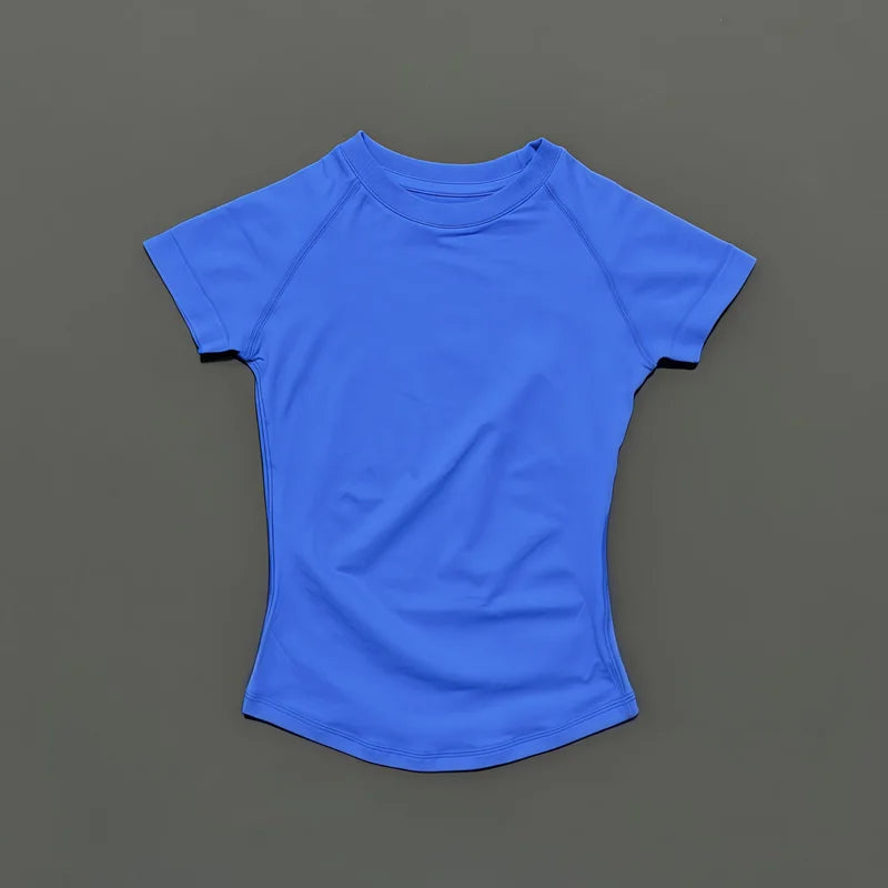 HISTELLO Sport Short Sleeve Top Women Gym Yoga Top Workout Clothes Sports T Shirt Fitness Activewear Running Tight Tops - ATFH