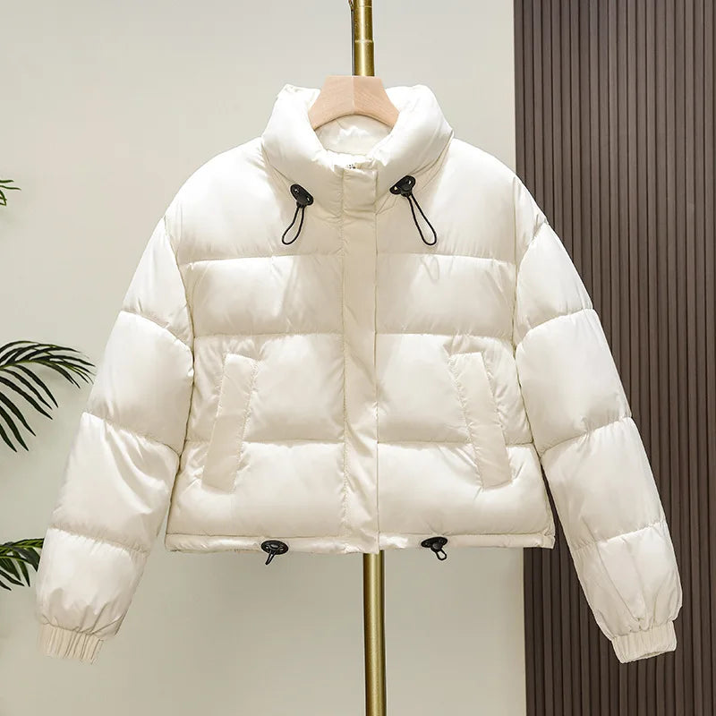 Korean Fashion Short Down Cotton Jacket Women 2025 Winter Parkas Warm Padded Coat Stand Collar Thick Casual Ladies Bread Clothes